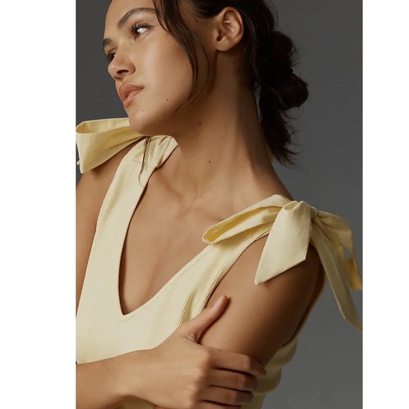 NWT Anthropologie Maeve Yellow Tie-Shoulder V-Neck Ribbed Tank, S - Picture 6 of 8
